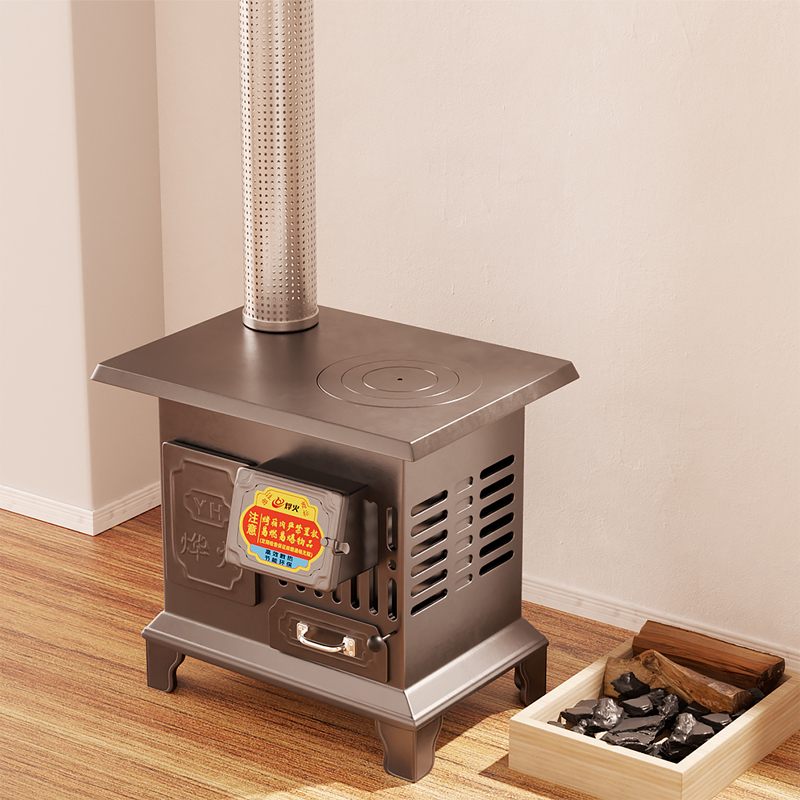 How can the secondary air intake system of an open-door heating stove optimize combustion completeness?